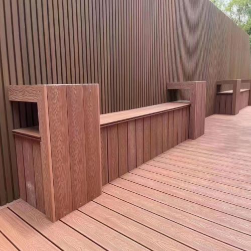洛阳户外共挤木塑地板坐凳板施工|木塑地板材料被广泛应用于洛阳园林景观、内外墙装饰、花池等场地